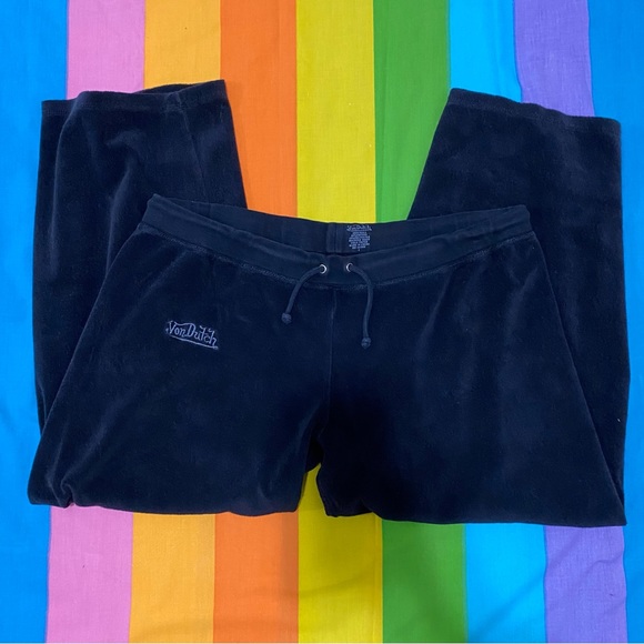 Von Dutch Logo Ankle Cropped Sweat Pants Loose Fit Baggy Low Rise Hip Hugger Lrg - Picture 10 of 11